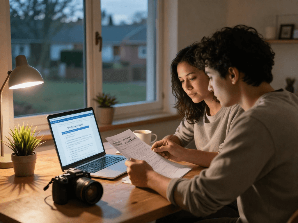 Couple discussing credit relief Canada options at home while reviewing paperwork.