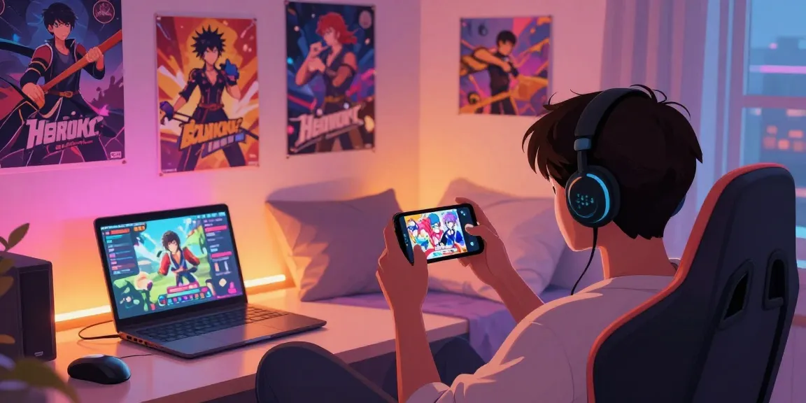Engaging scene featuring a player enjoying free mobile hentai games on a smartphone in a cozy gaming setup.