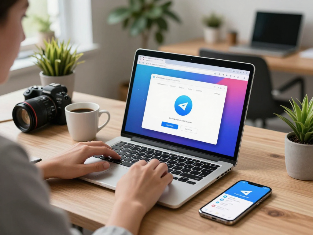 在Telegram下载官网上下载Telegram的用户，展示现代办公环境中的高效沟通工具。
