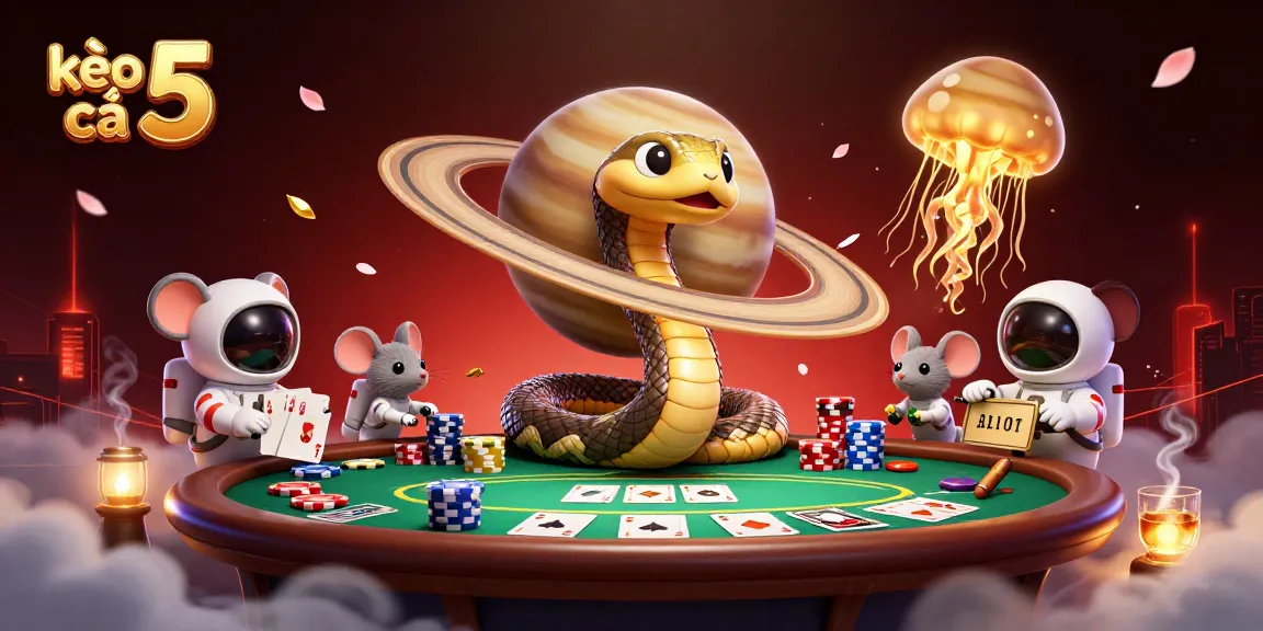 Experience kèo nhà cái 5 action in a cosmic gaming scene with vibrant characters and elements.