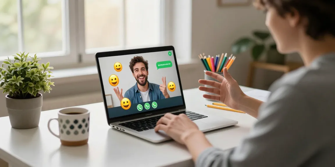 Engaging scene of a user discussing WhatsApp下載 on a laptop, showcasing a vibrant workspace.