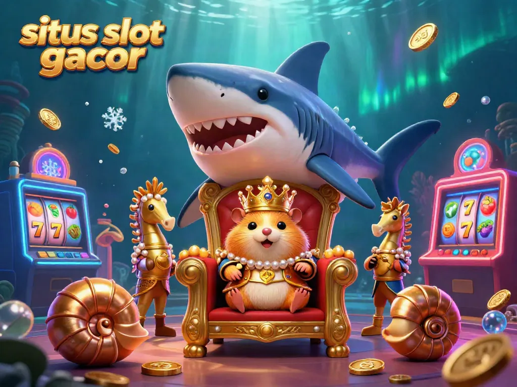 Engage with the stunning underwater casino scene featuring situs slot gacor, where a golden hamster king reigns.