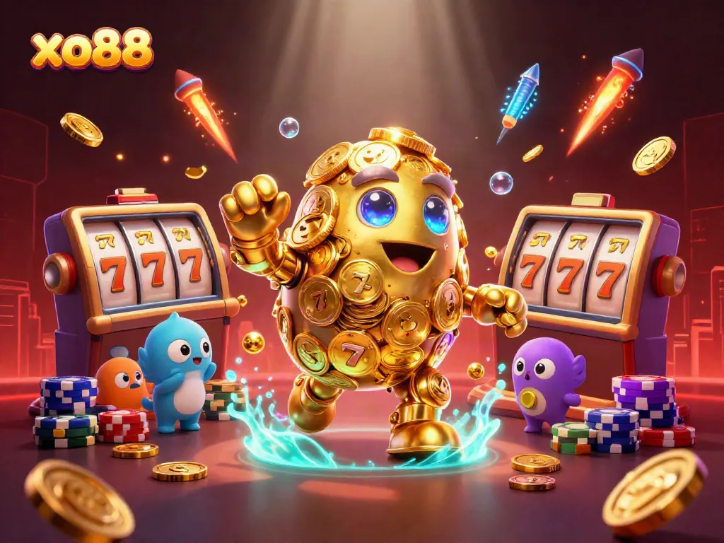 Experience thrilling casino action with xo88's ancient golden golem and vibrant slot elements