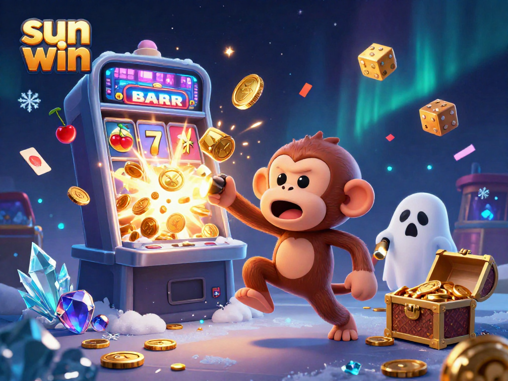 Win big with sun win as a mischievous monkey juggles coins in a captivating haunted casino.