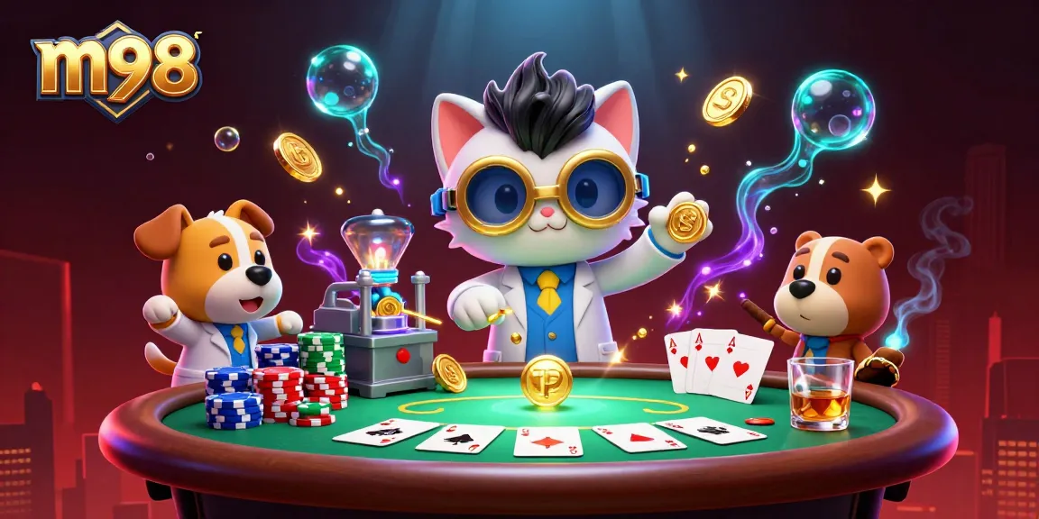 Spin to win with m98 at this energetic poker scene featuring a quirky mad scientist cat!