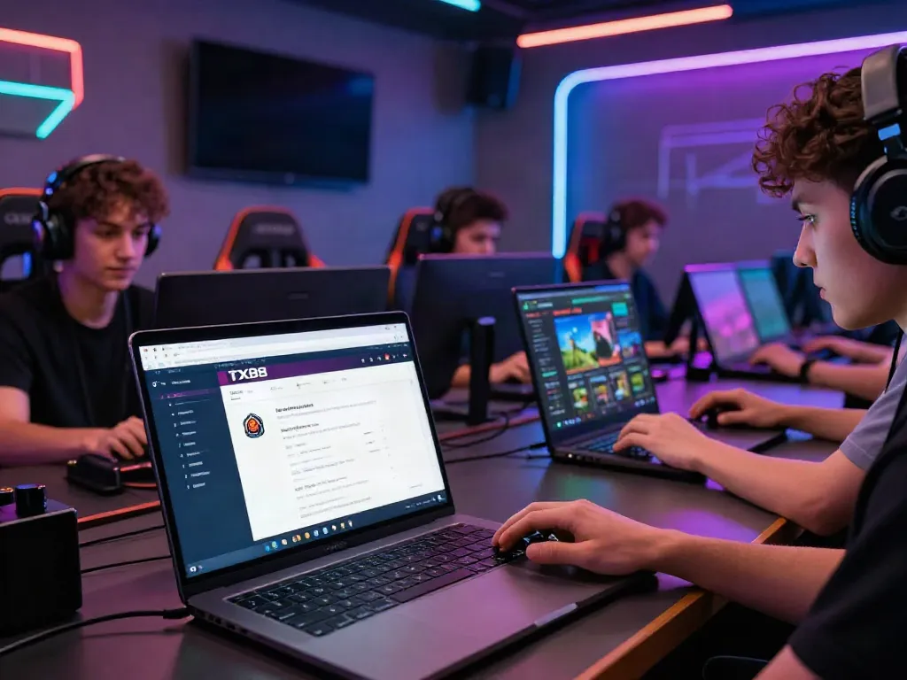 Players enjoying TX88 platform in a vibrant gaming room with interactive devices
