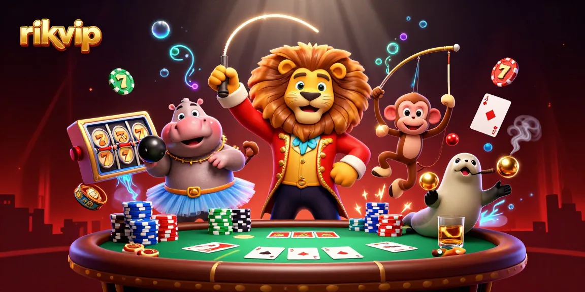 Engage in thrilling poker and slots action at rikvip with a vibrant circus casino scene.