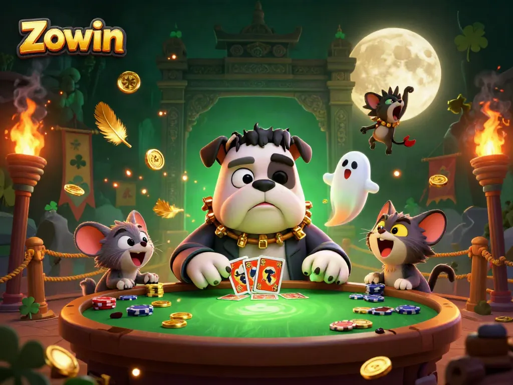 Zowin game illustration with dynamic characters and casino elements depicting a thrilling gaming atmosphere.
