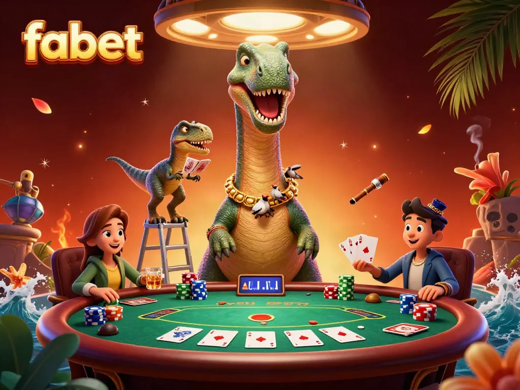 Experience the vibrant casino scene with fabet's engaging 3D characters playing poker.