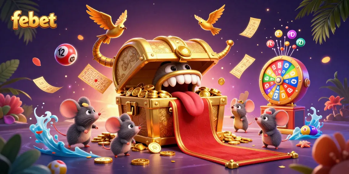 Experience the thrilling world of febet with a dynamic 3D casino scene filled with vibrant lottery elements.