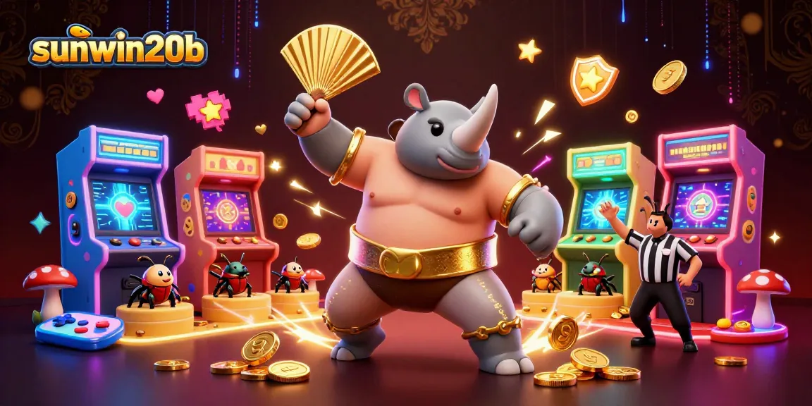 Experience vibrant gameplay excitement with sunwin20b as a sumo beetle champion stirs gold coins in a casino.