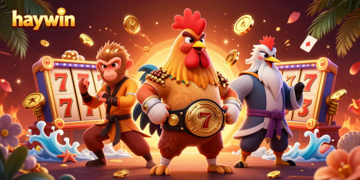Engage with exciting gameplay at haywin featuring a dynamic casino scene of cartoon characters amidst vibrant slot elements and golden coins.