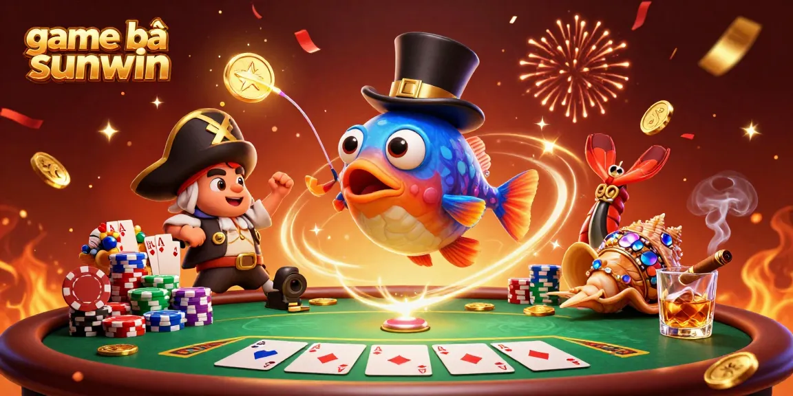 Engage with game bài sunwin in a lively undersea casino scene featuring vibrant 3D characters and poker action.